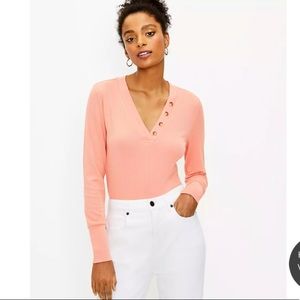 NWT LOFT Women's Ribbed Henley Long Sleeve Top